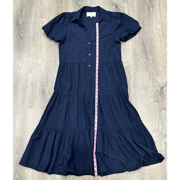 Brochu Walker Women's Dress XS Blue Collared Puff Sleeve Tiered Shirt Midi - Picture 4 of 14